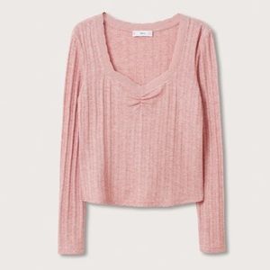MANGO Light Pink Ribbed T-Shirt Sweater Top M
